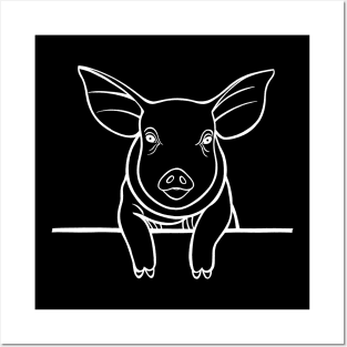 Pig or Piggy Animal Ink Art Design - farm animal - dark colors Posters and Art